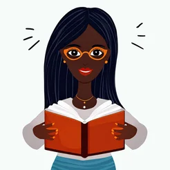 Free book club clipart of a quirky black woman reading